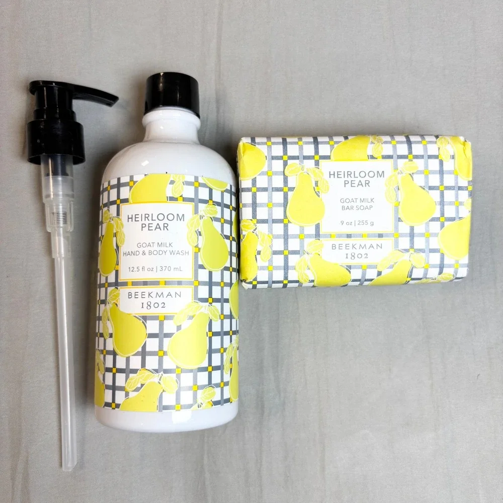 Beekman 1802 Heirloom Pear Goat Milk Hand Body Wash 12.5oz and 9oz Bar Soap Set